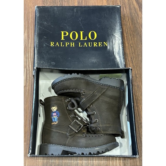 Ralph Lauren Polo Bear Ranger HI II Boots Leather Dark Brown Boys Size 8 M New - Picture 13 of 16